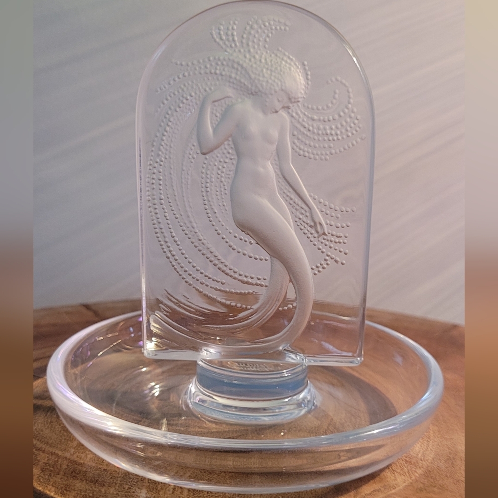 Lalique Crystal Frosted Glass Mermaid Naiade Trinket Ring Dish